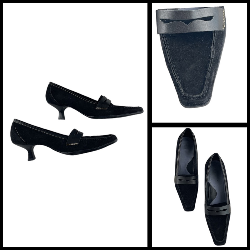 Aerosoles Black Suede Loafer Women's 9.5M Square Toe Low Kitten Heel Shoes